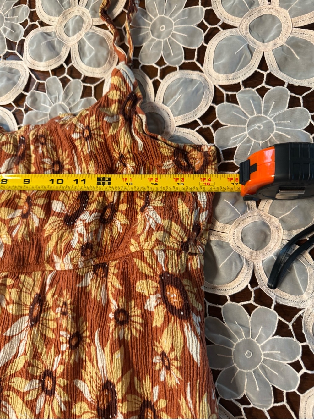 BeCool Sunflower Mini Dress Women L Western Boho Indie Rust Floral Sundress B2 - Picture 8 of 13
